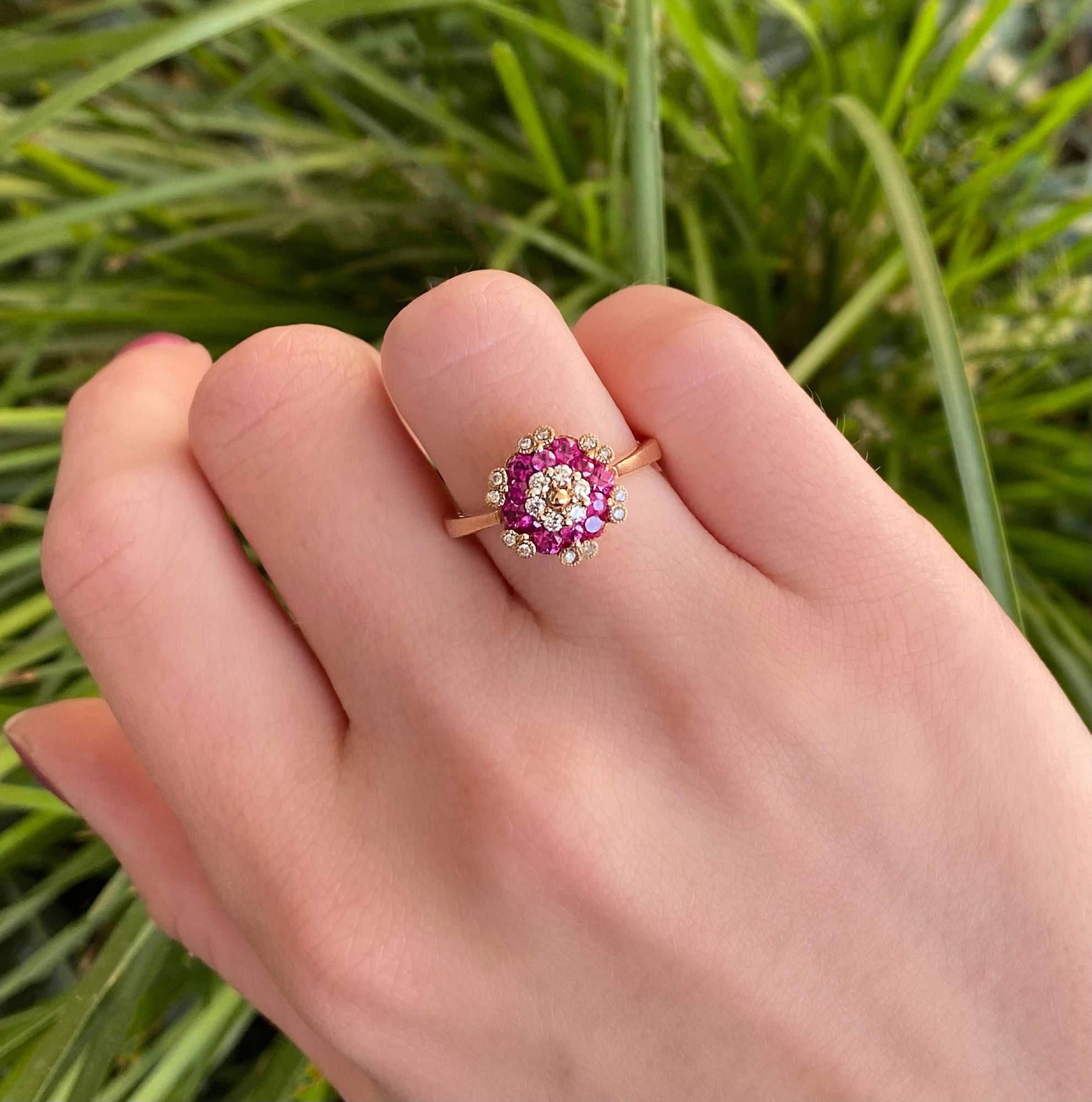 14K White Gold Ruby & Diamond Heart Ring